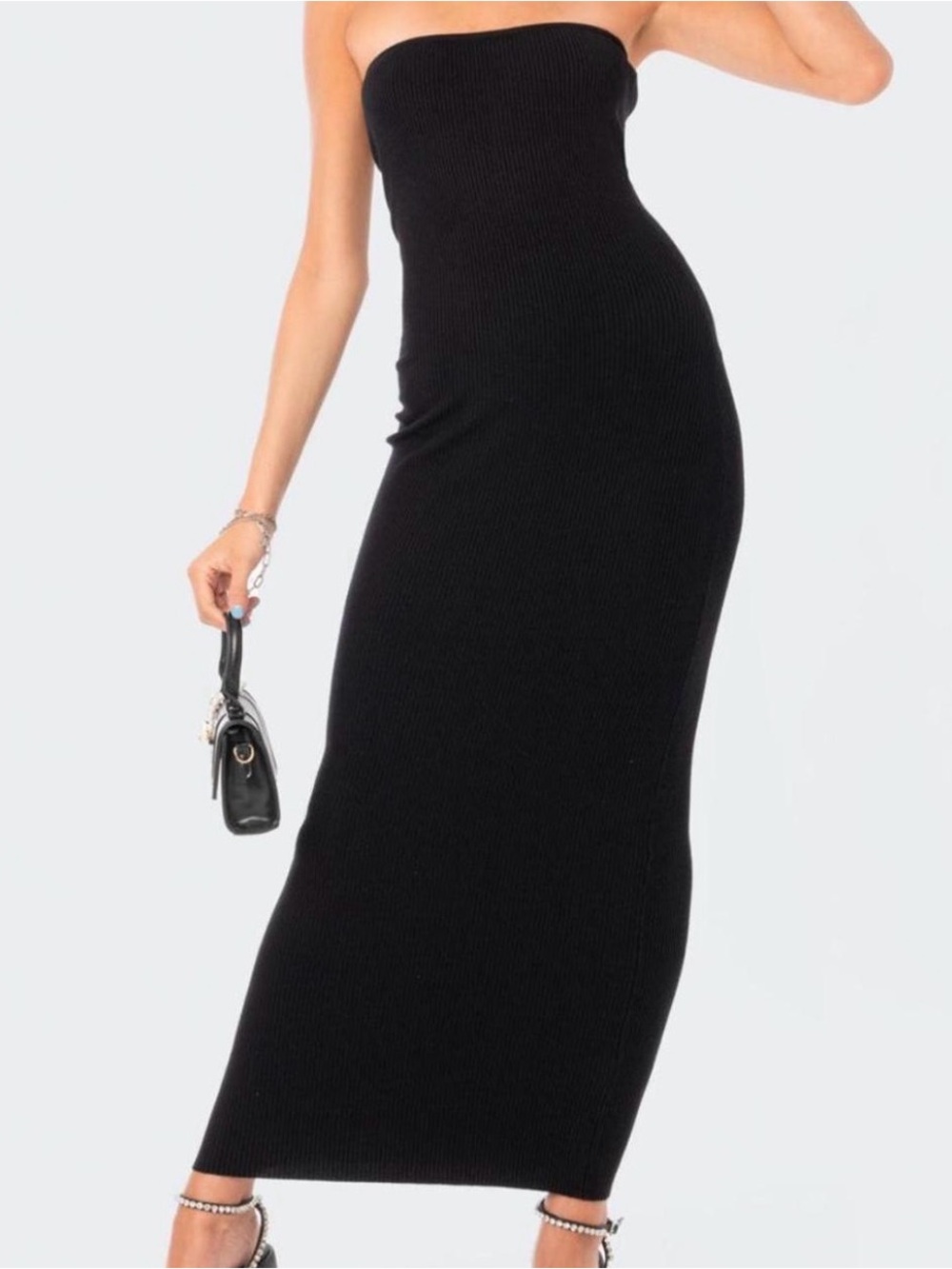 Edikted Black Ribbed Knit Strapless Dress